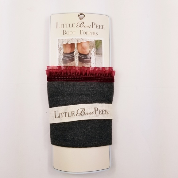 NWT little Boot Peep boot Toppers grey maroon lace - Picture 3 of 5